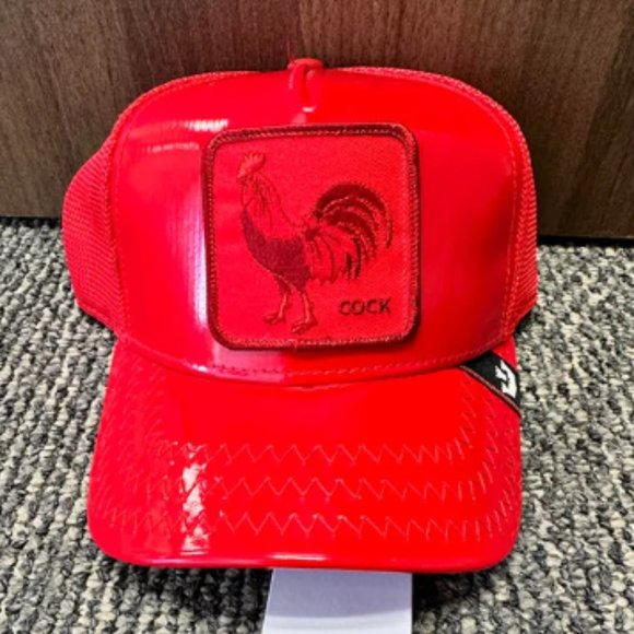 Goorin Animal Farm Trucker Baseball Snapback Hat Cap Big Red Rooster Patent